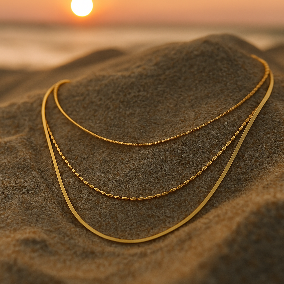 Thumbnail: Layered Gold Necklace Set – 3 Chains (Cylinder, Rope & Snake) | Stainless Steel