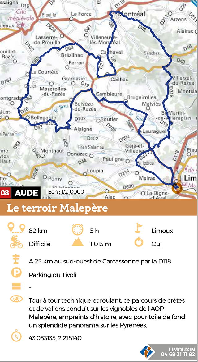 Fietsmap Aude Le terroir Malepere