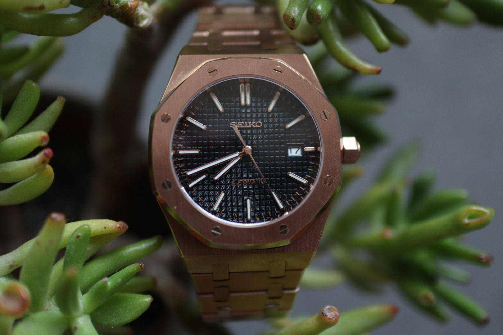 42mm Rose Gold Custom 'SeikoOak' - Custom Seiko NH35 Automatic Movement Watch