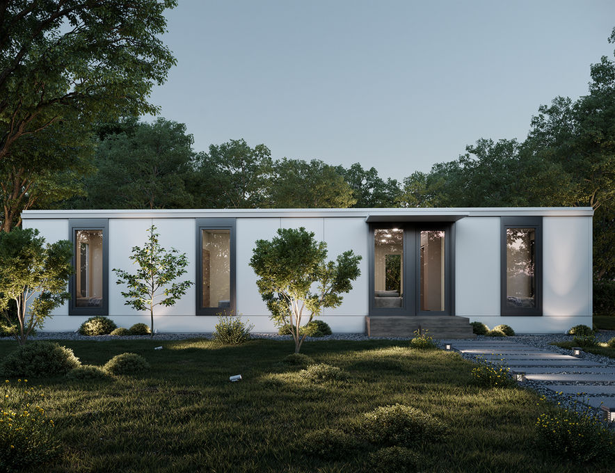 Front elevation of a modern residence.