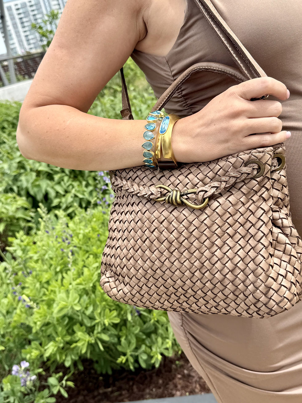 Thumbnail: Andria-In taupe woven calf leather-made in Italy.