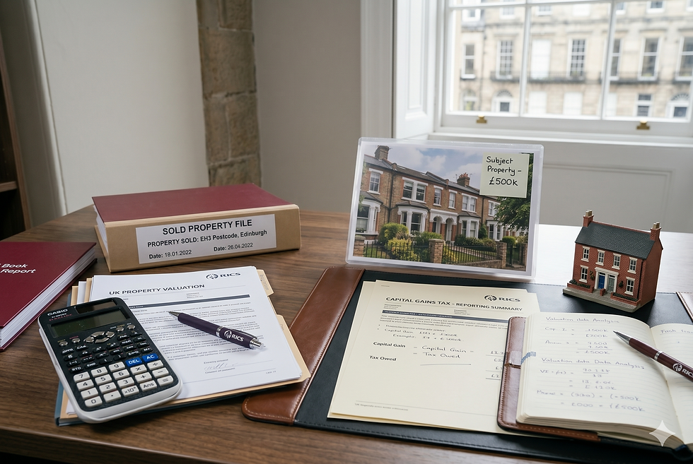 UK property capital gains tax calculation and valuation paperwork