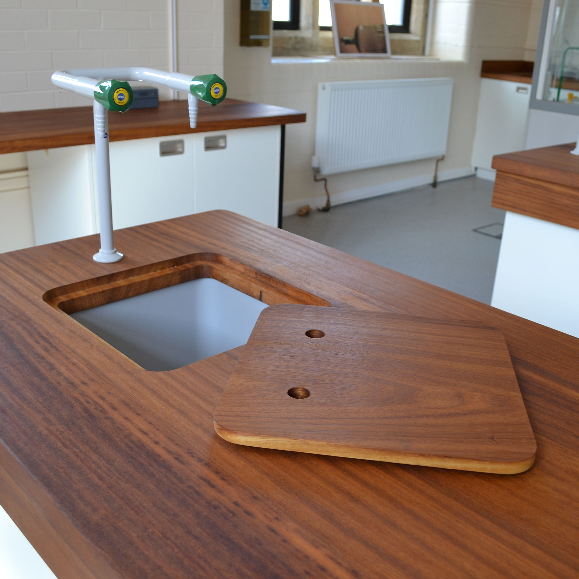 Custom durable educational furniture in a science classroom chemistry lab.