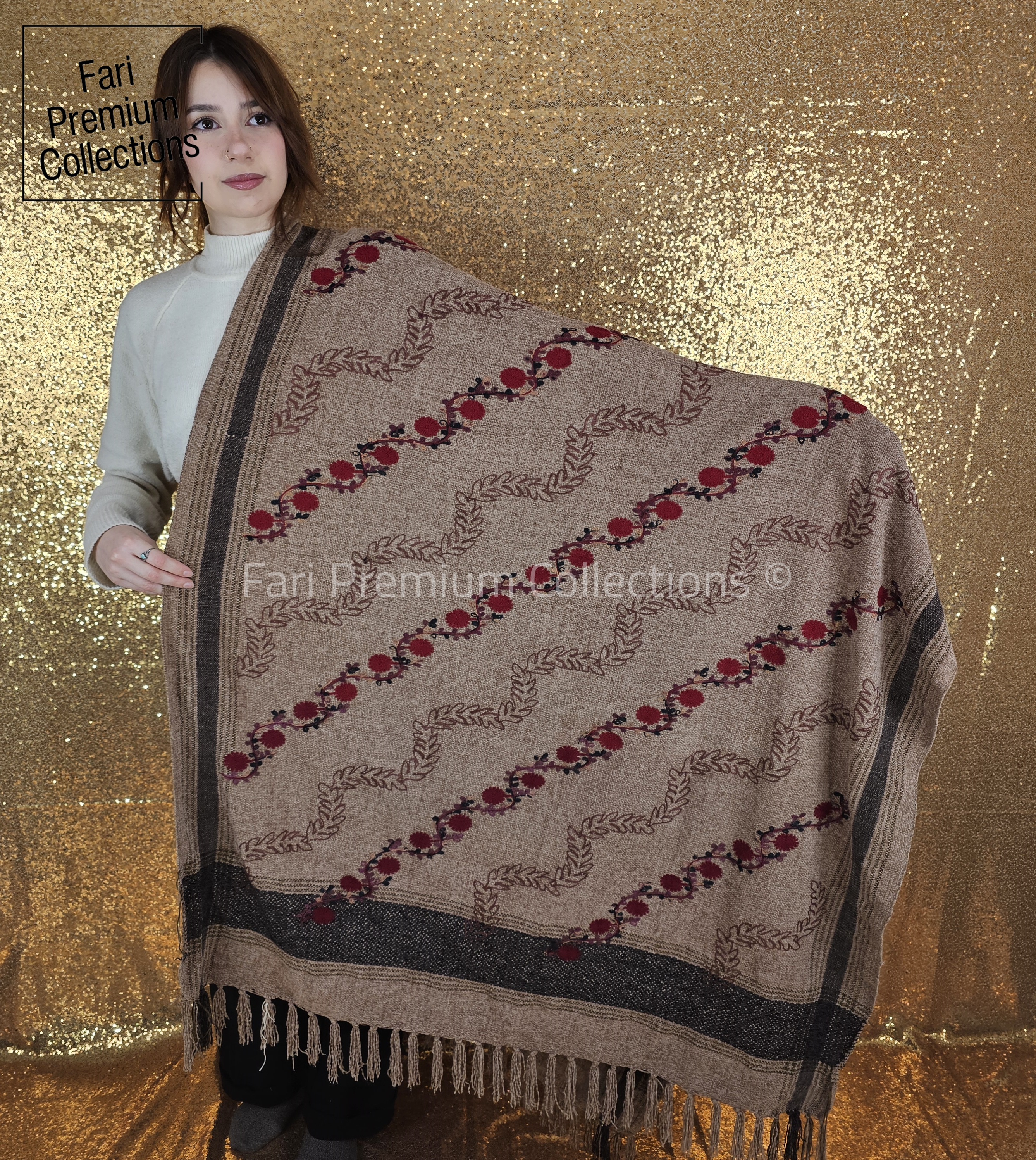 Kashmiri Aari Embroidered Pure Wool Shawl/Wrap/Scarf/Throw Soft & Warm Pakistani