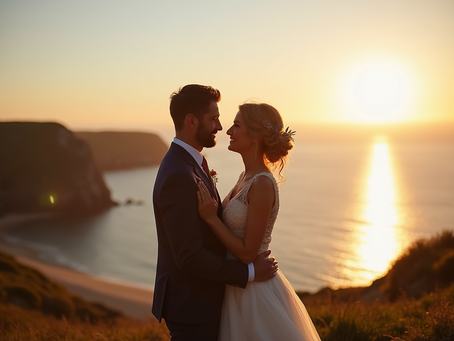 Eye-level view of a celebrant speaking at an outdoor wedding ceremony in Cornwall