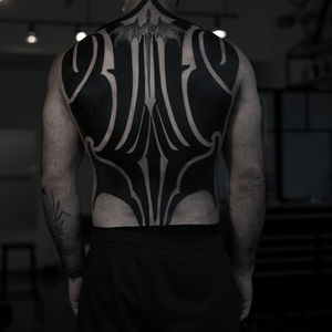 Ornamental heavy blackwork full back