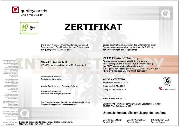 Сертифікат Pefc паркетної дошки Stockl Parkett