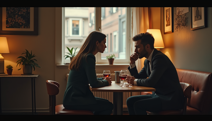 Середній план людини, що веде бесіду за столом