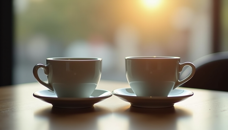 Близький план двох чашок кави на столі, що символізують спілкування в парі