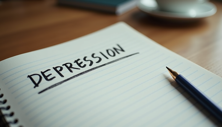 Крупний план книги з нотатками про депресію на столі