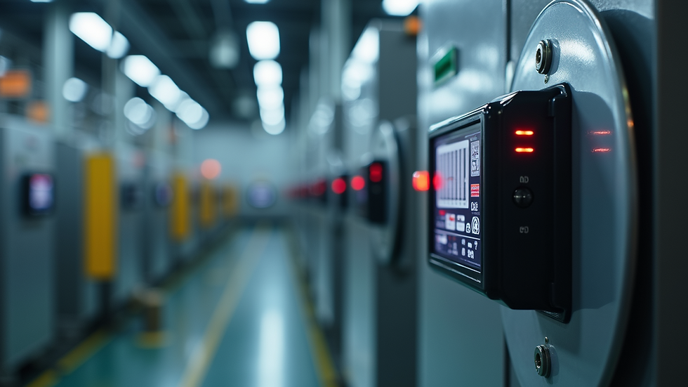 Close-up view of IoT sensors installed on industrial equipment