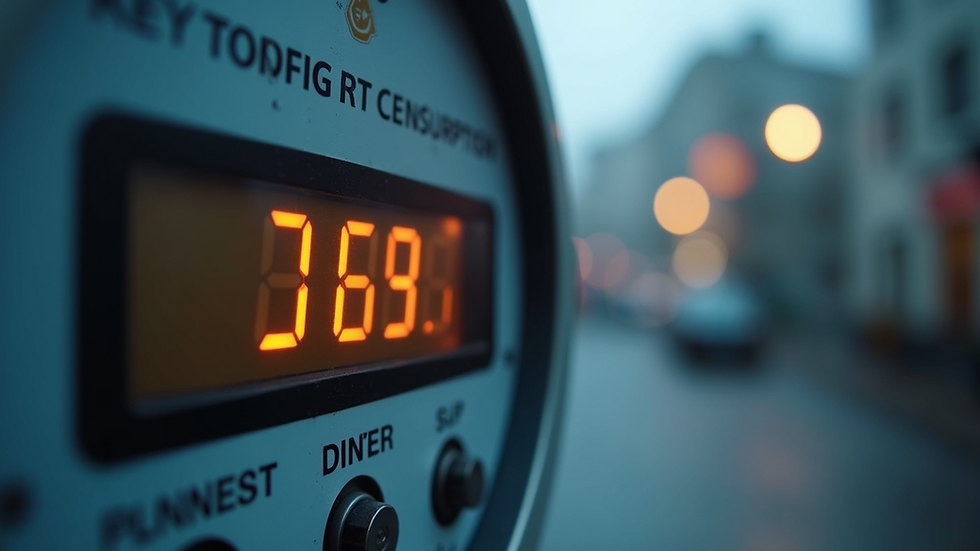 Close-up view of a digital energy meter displaying consumption data