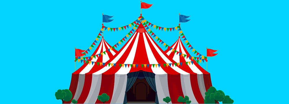 A graphic representing VolleyTots Summer Camps Carnival Week.  A carnival tent.