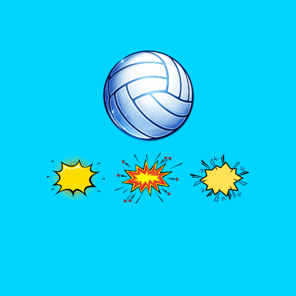 A graphic representing VolleyJuniors Summer Camps Superhero Week. A volleyball just above superhero comic graphics.