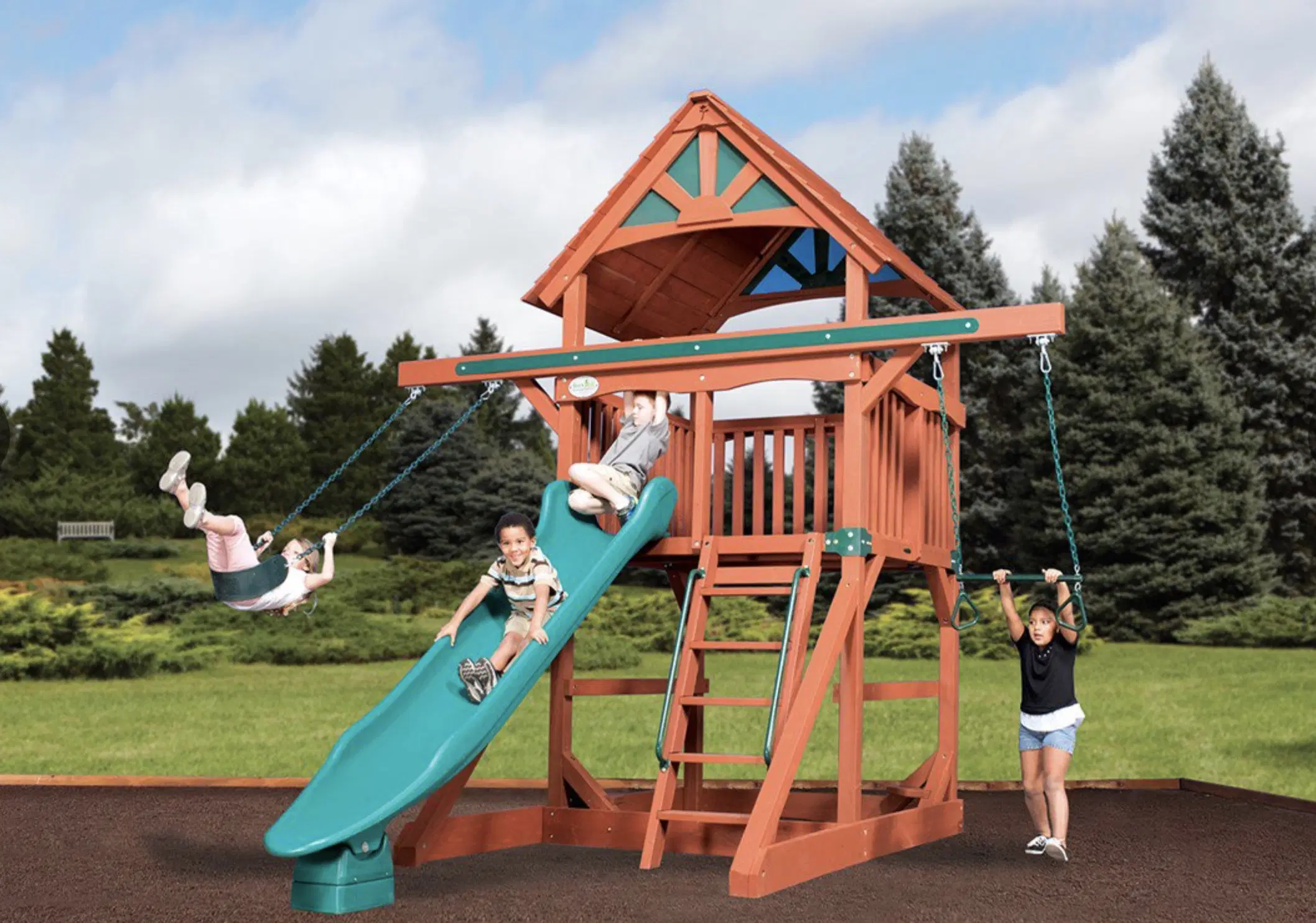Classic Adventure Treehouse Jumbo Space Saver Swing Set - Wood Roof