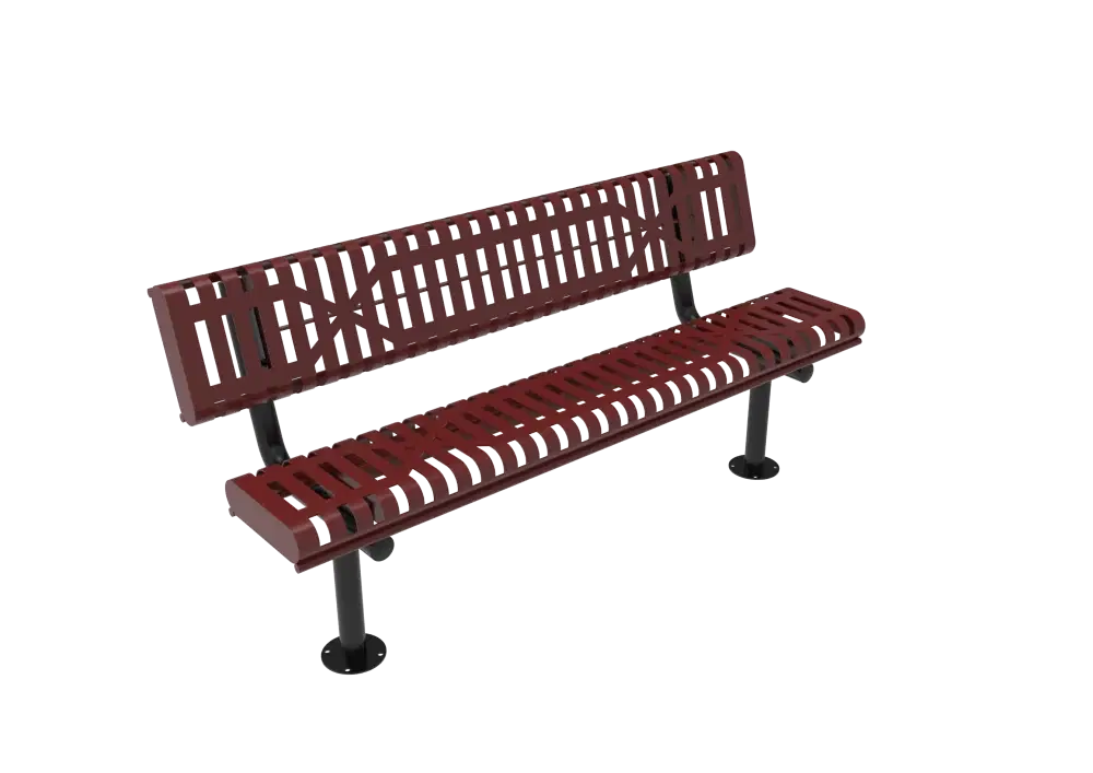 Slatted Steel Rolled Bench with Back