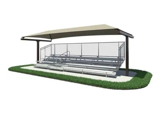 BLEACHER SERIES SINGLE-COLUMN T-CANTILEVER FABRIC SHADE, 10-FOOT ENTRANCE HEIGHT