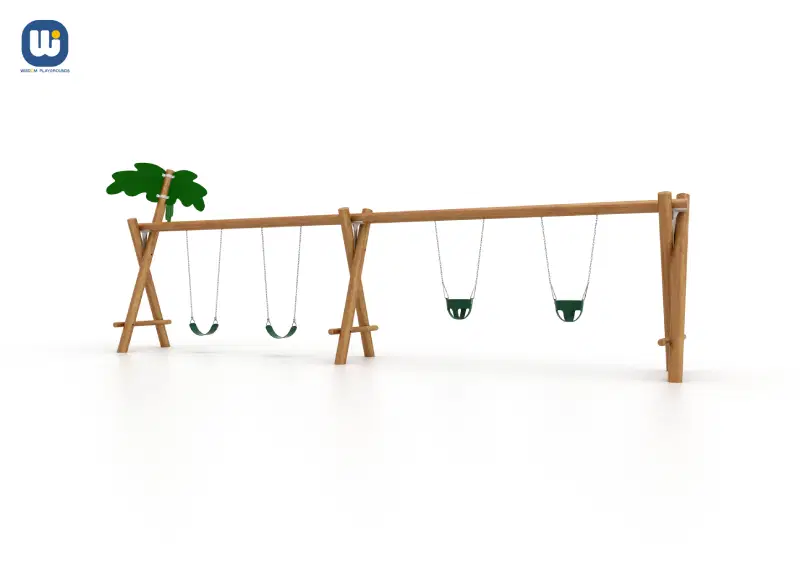 2 Bay Wood Frame Swing Set (2 Bucket Seats & 2 Belt Seats)