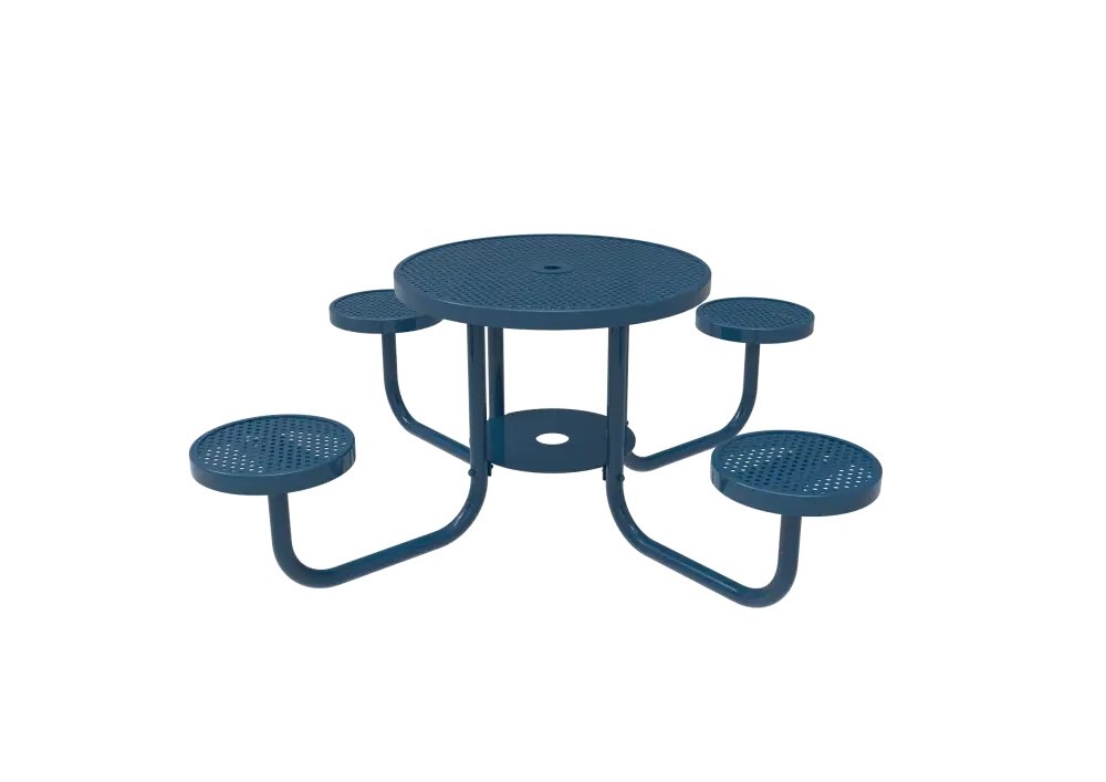 Perforated Steel Round Patio Table with Attached Seats