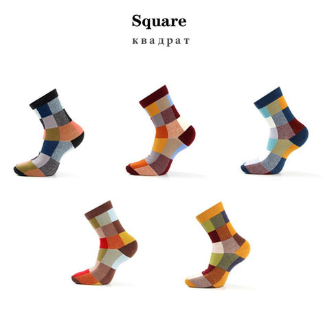 5 pairs-pack men's casual cotton socks colorful square happy socks business dress socks men's size 38-45