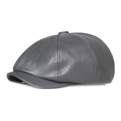 Gray Octagonal leather hat retro autumn beret for men elegant fashion cap flap caps for men women