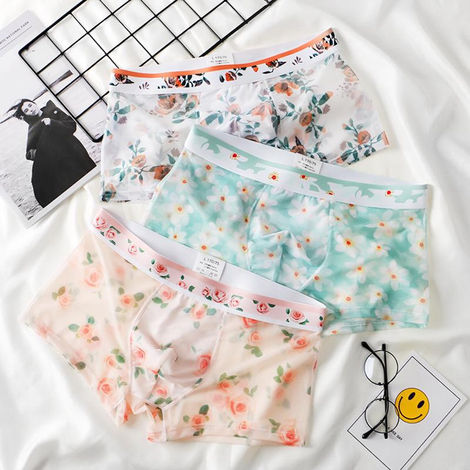 Men's ultra-slim transparent mesh boxer shorts - Sexy, breathable, summery print