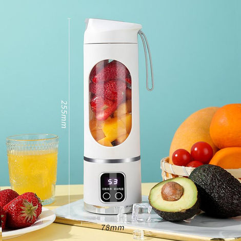 White Portable juicer with USB charger, 12 blade heads, 3 adjustable speeds, double lid design, long-life, high-power ice crusher