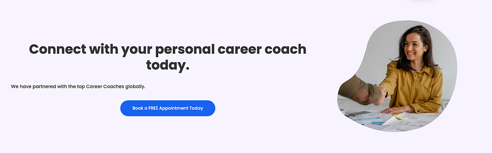 Smiling woman in yellow shirt shakes hands across a desk. Text reads: Connect with your personal career coach today. Book a FREE Appointment Today.
