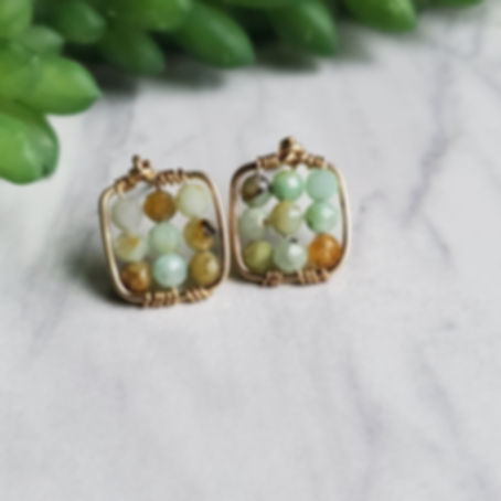Flower Amazonite Cube Post Earrings