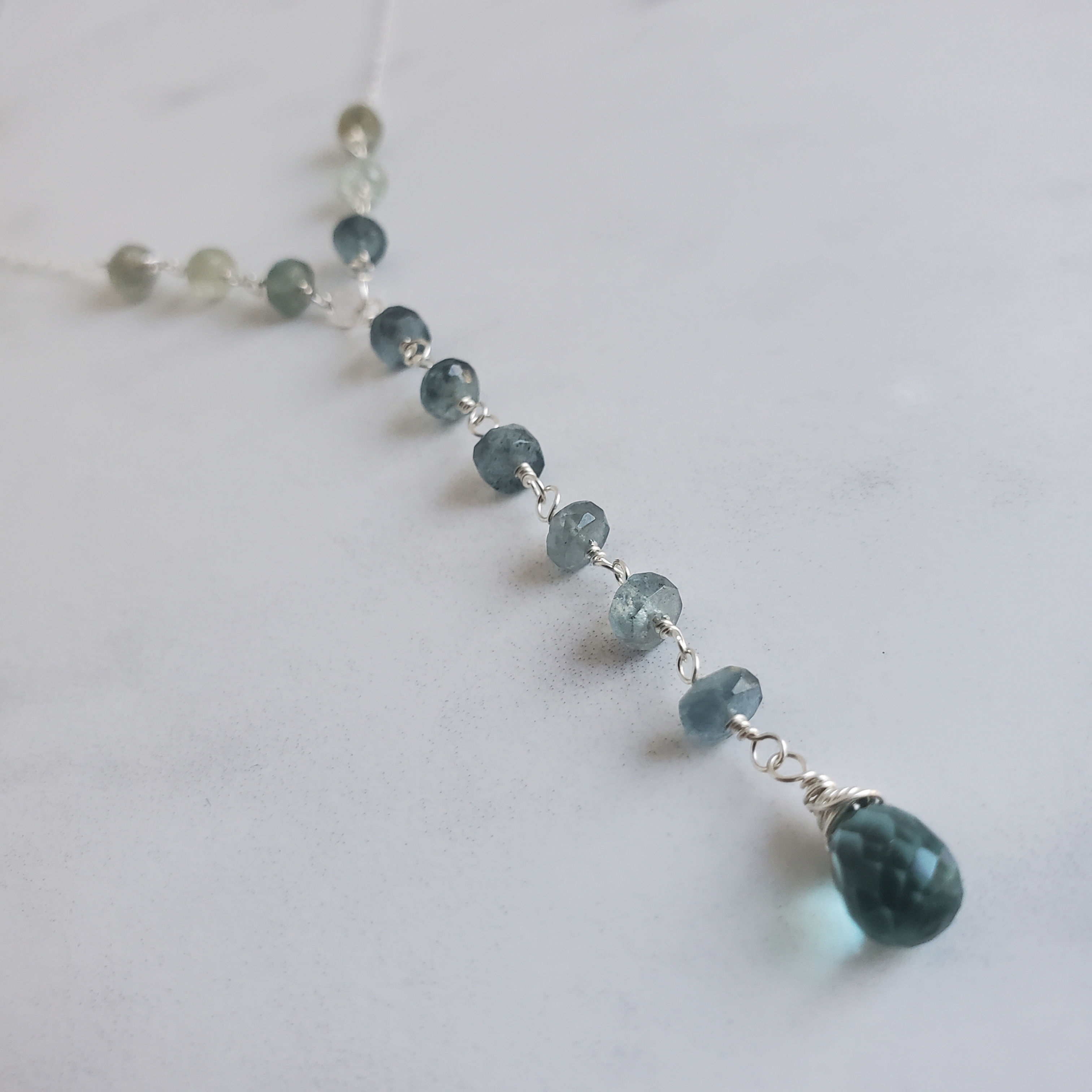 MossAquamarine Y- Necklace