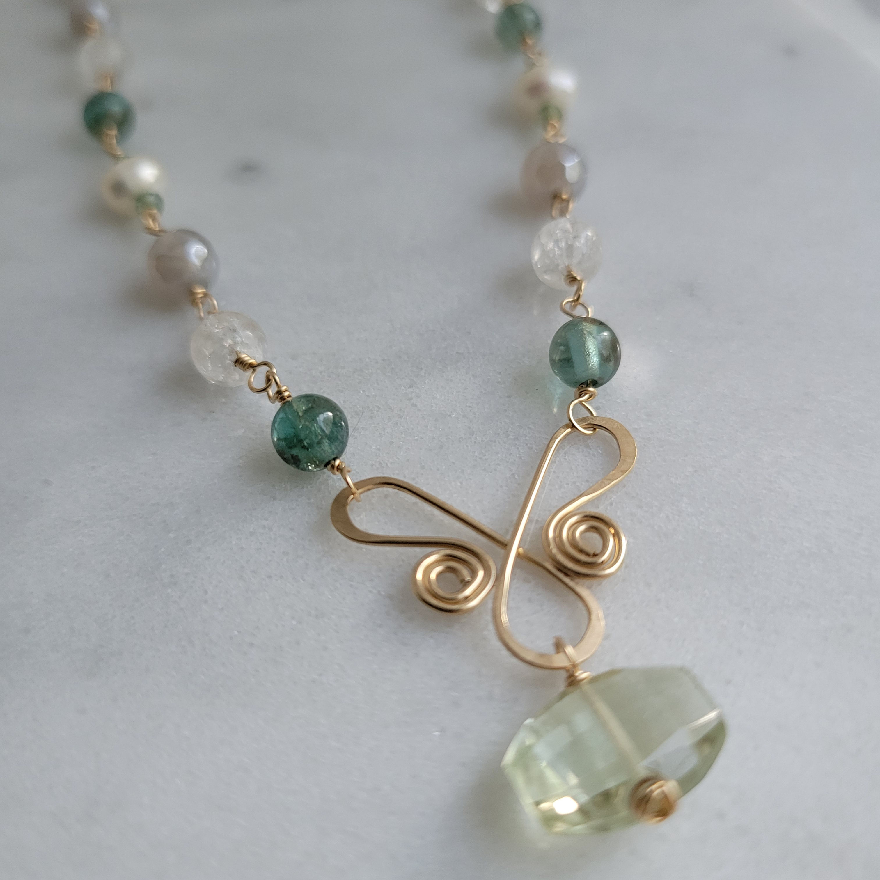 Mixed Gem Butterfly Necklace