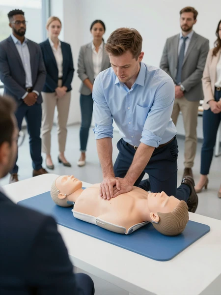 Instructor led CPR training for workplace group training.