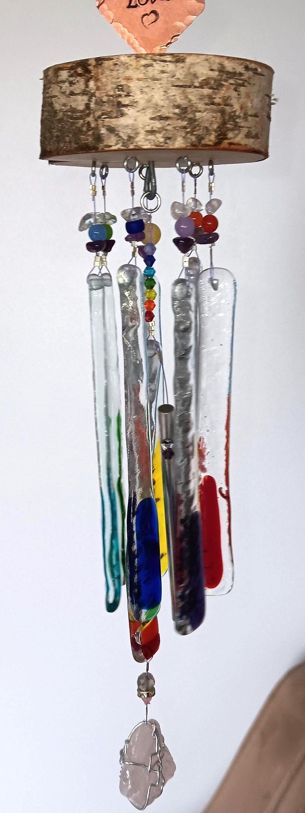 Thumbnail: Rainbow Glass Windchime & Rose Quartz Crystal