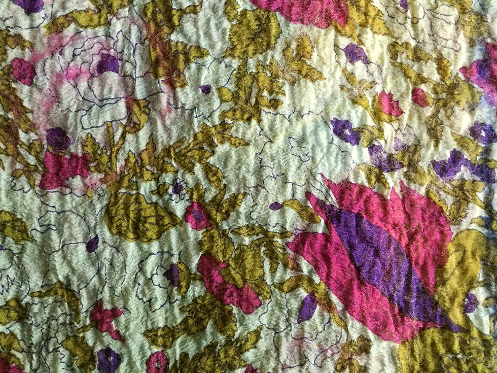 Reverse side is nuno felted vintage silk chiffon
