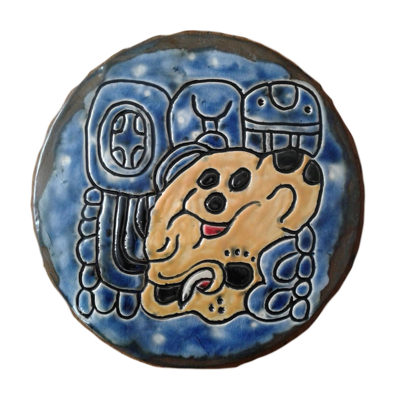Divine Jaguar Lord Tile Mayan Mesoamerican Glyph 5'' diameter