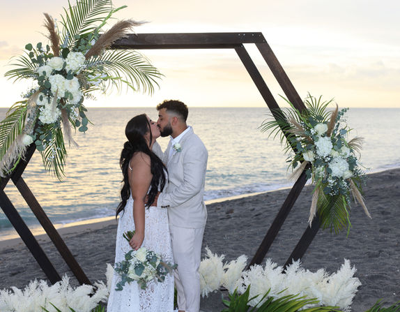 Sarasota wedding arch rental with Flowers and pampas grass