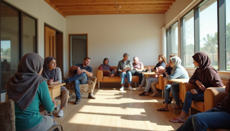 Eye-level view of a community center in San Diego serving refugee families
