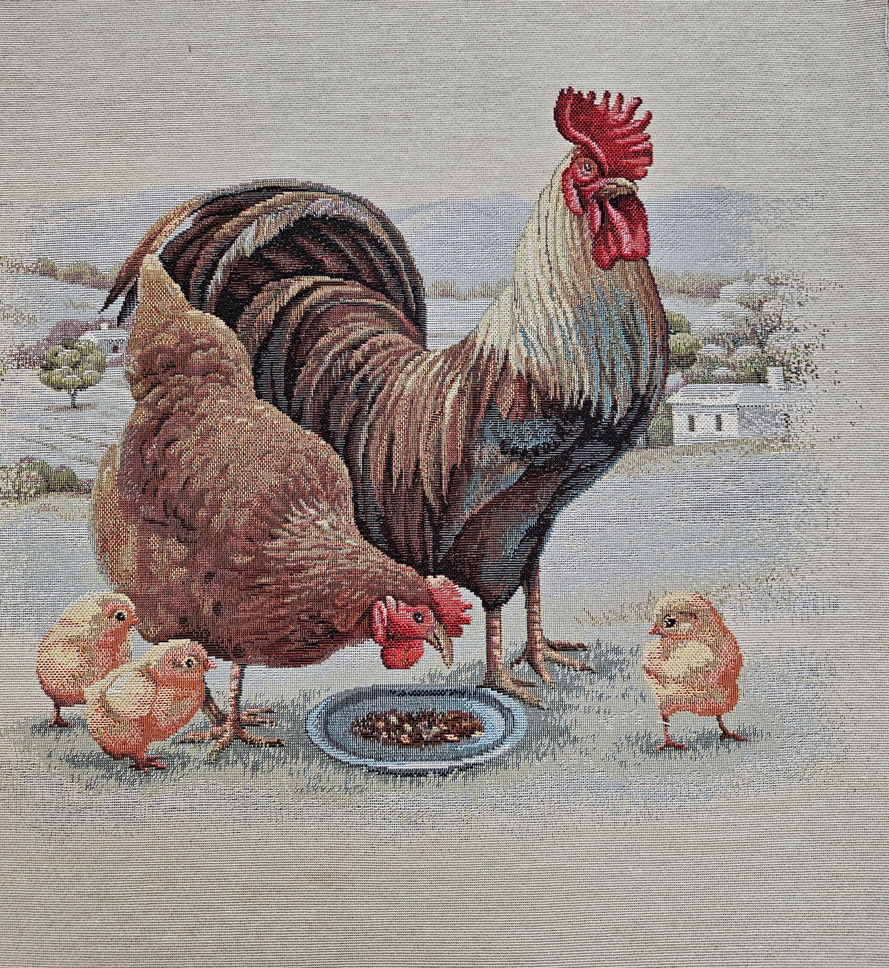 Carré coq poule poussins jacquard