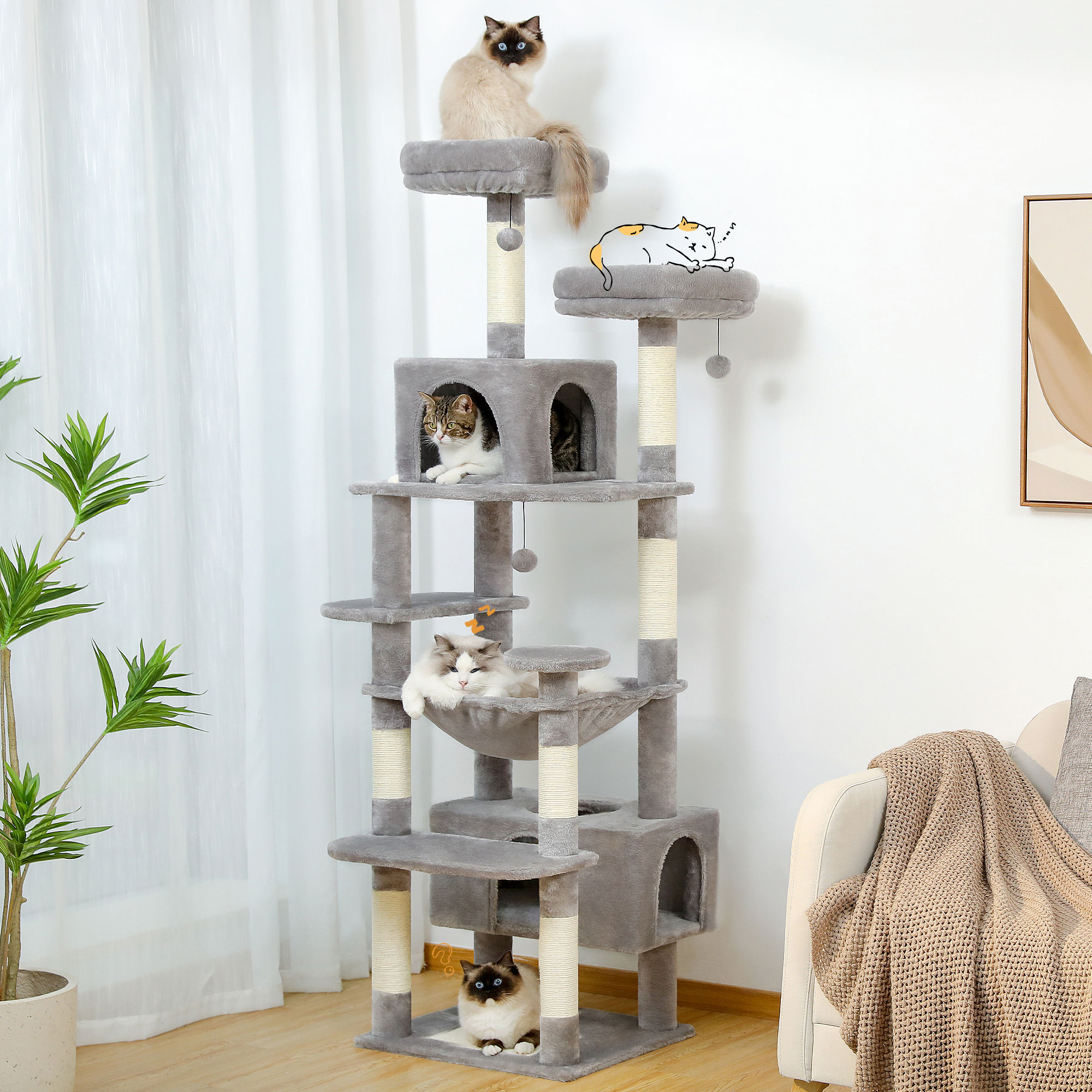Large Cat Tree and Tower for Indoor Cats With Sisal-Covered Scratching Posts Spa