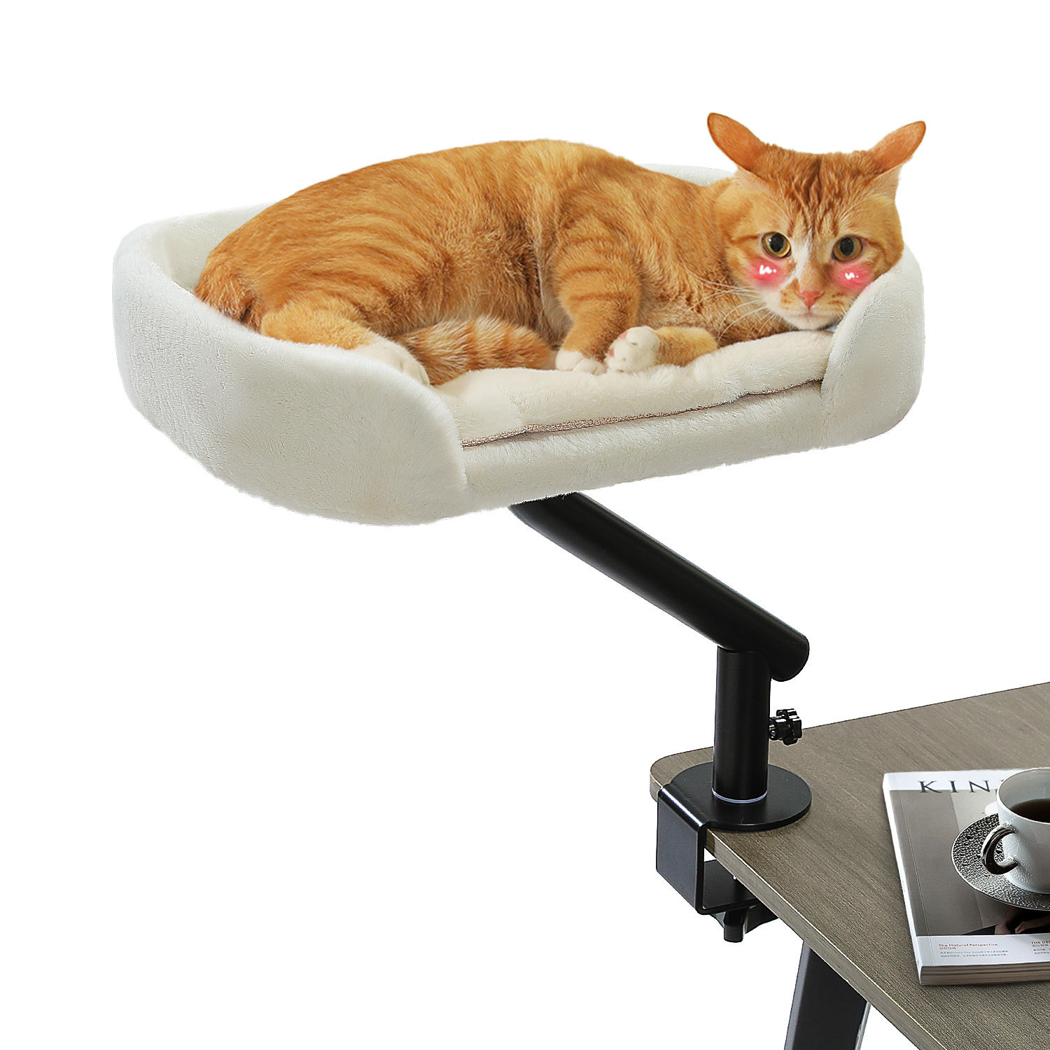 Cat Desk Bed, 360° Rotatable Cat Bed Stand for Indoor Cats, Adjustable Cat Bask