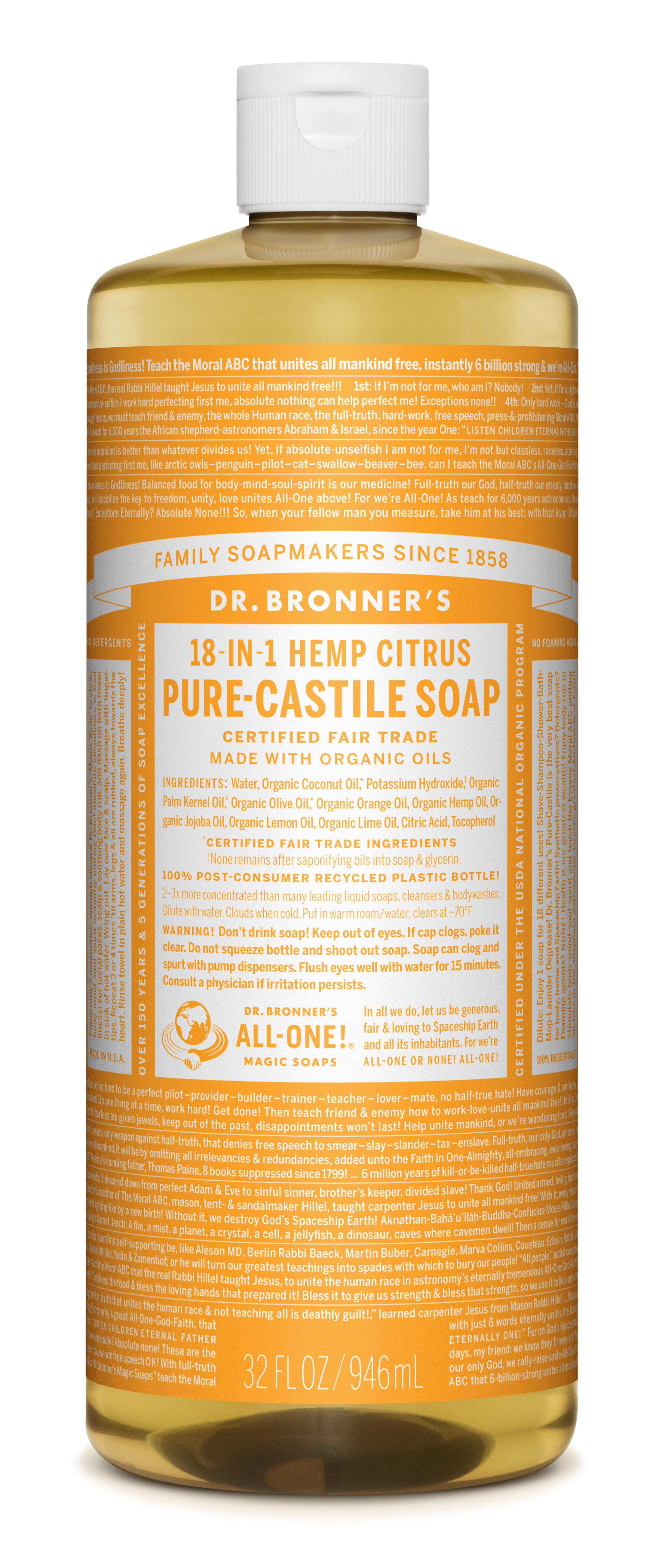 Dr. Bronner's Pure Castile Liquid Soap Hemp Citrus Orange