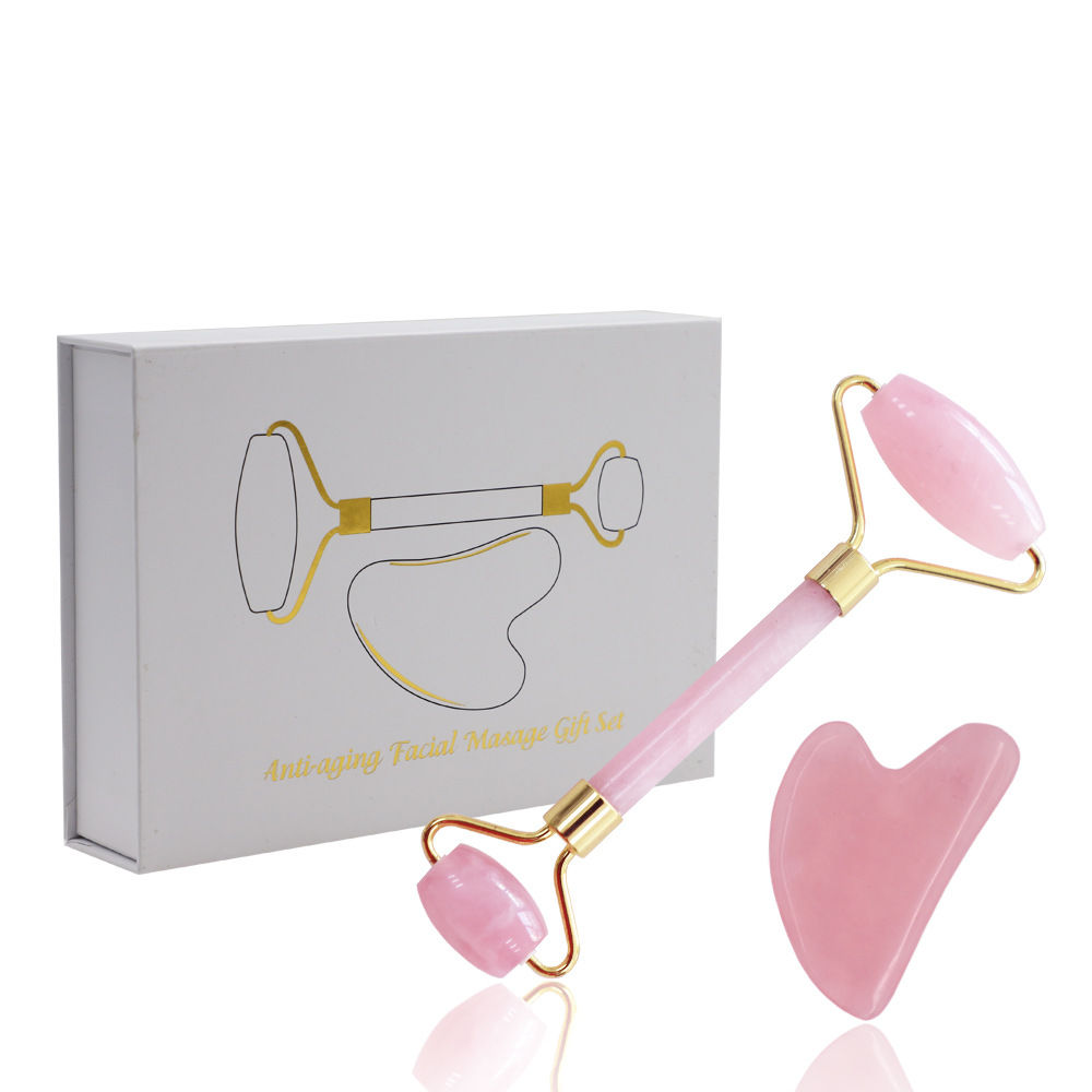 Jade Massage Roller Gua Sha Set -Rose Quartz