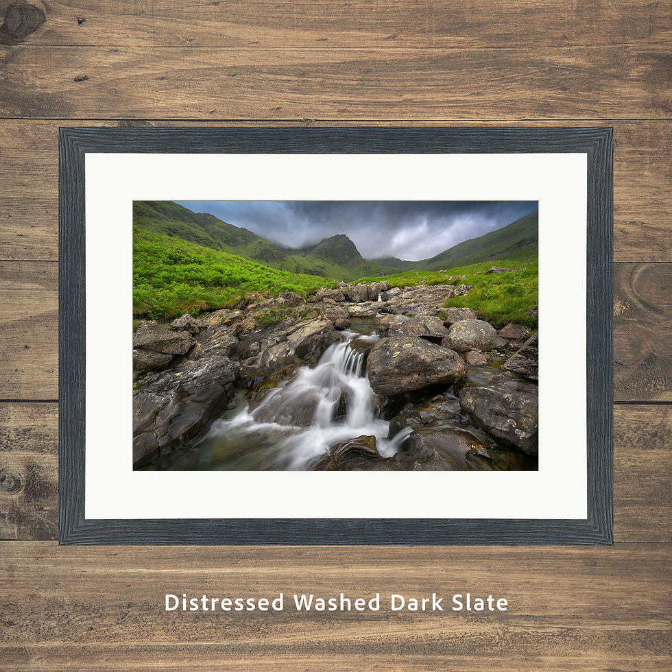 Thumbnail: Framed prints of a stream and waterfall on Deepdale Beck near Ullswater on a dramatic summer afternoon.