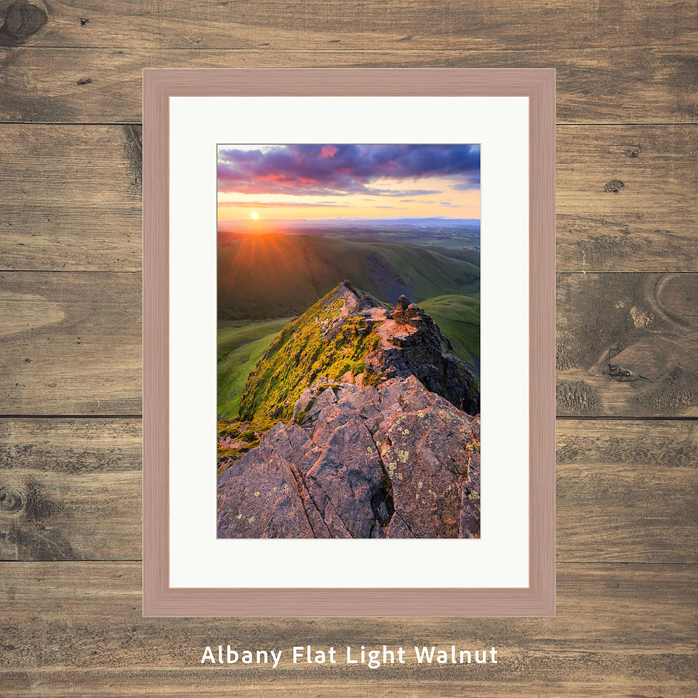 Thumbnail: Framed photography prints of a vibrant sunrise overlooking Sharp Edge, Blencathra in The Lake District.