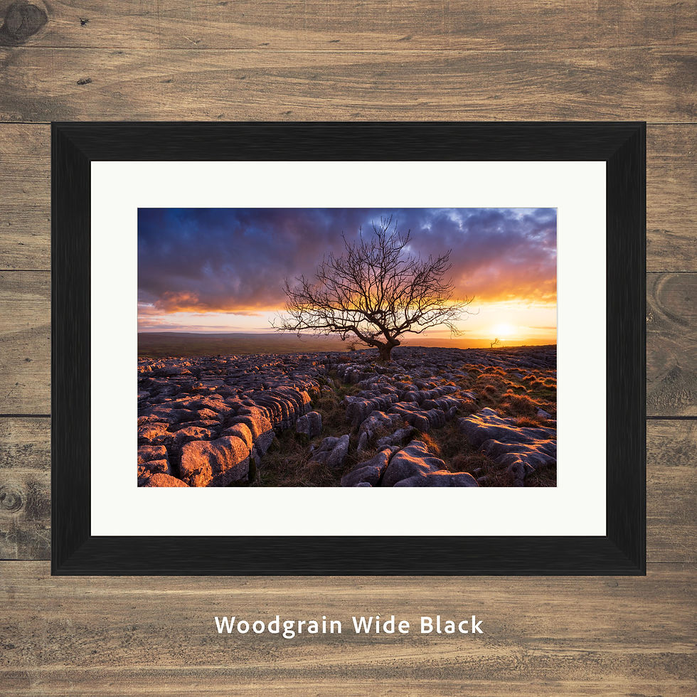 Thumbnail: Framed photography prints of a lone tree and limestone pavement at sunset,Twistleton Scar near Ingleton, The Yorkshire Dales.
