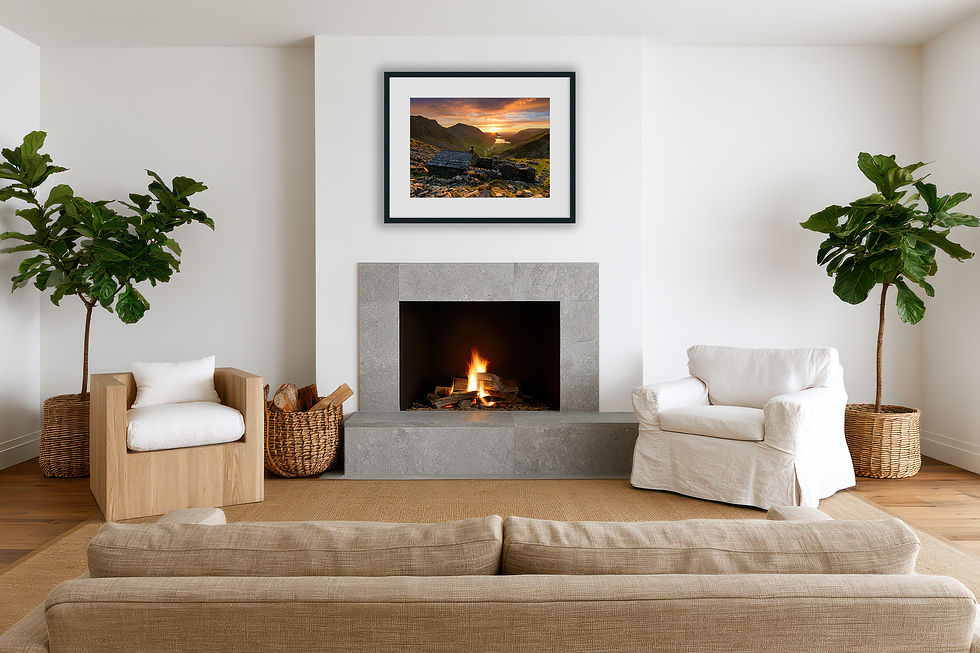 Photography prints of a beautiful sunset seen from Warnscale Bothy overlooking Buttermere in The Lake District, UK.