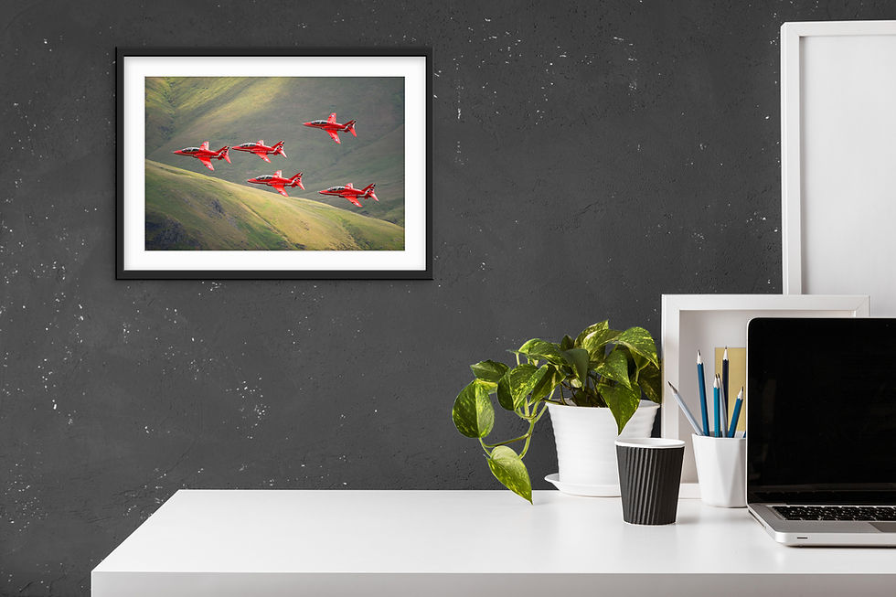 Thumbnail: Photography prints of The Red Arrows flying past Thirlmere in The Lake District, UK.