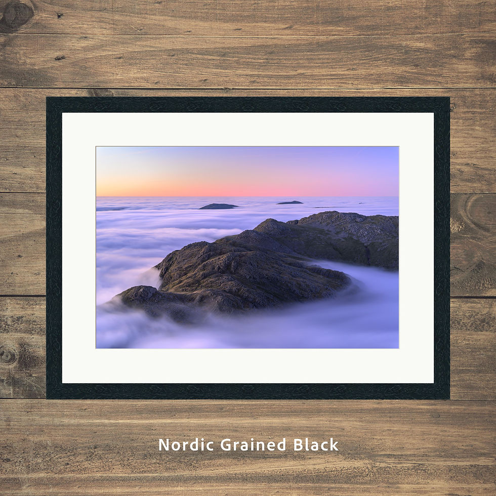 Thumbnail: Framed photography prints of a cloud inversion over Crinkle Crags, seen from Bowfell in The Lake District mountains.