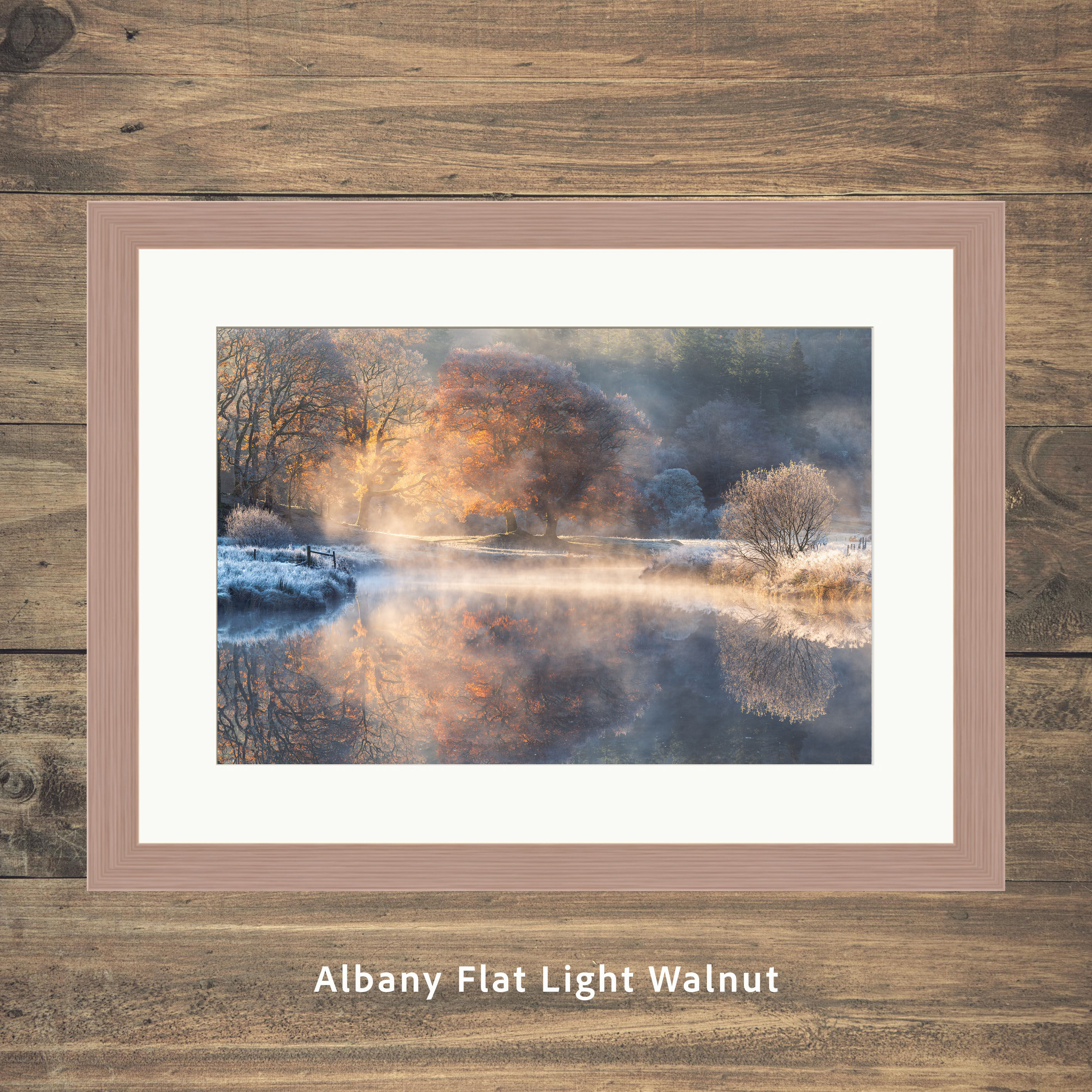 Mist and hoar frost on a megical autumn morning at The River Brathay near Elterwater in The Lake District, UK.