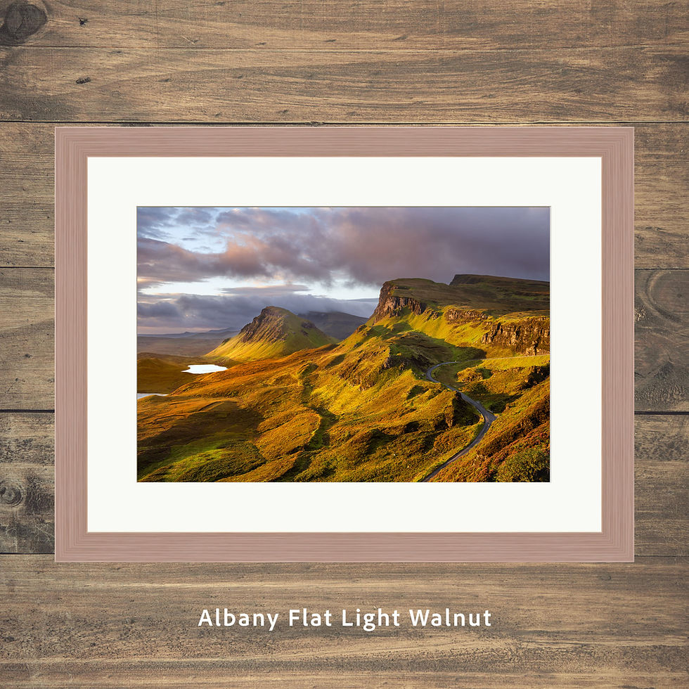 Framed pictures of The Quiraing on The Isle of Skye, Scotland, UK. Taken on a beautiful golden morning.
